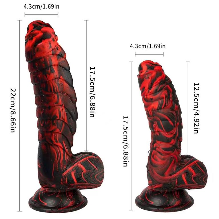 Red and Black Textured Suction Cup Dildo