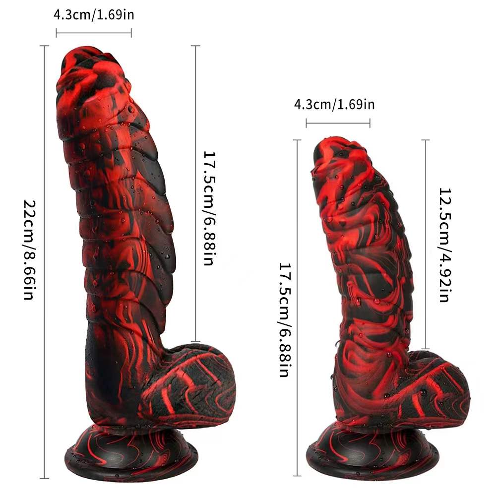 Red and Black Textured Suction Cup Dildo